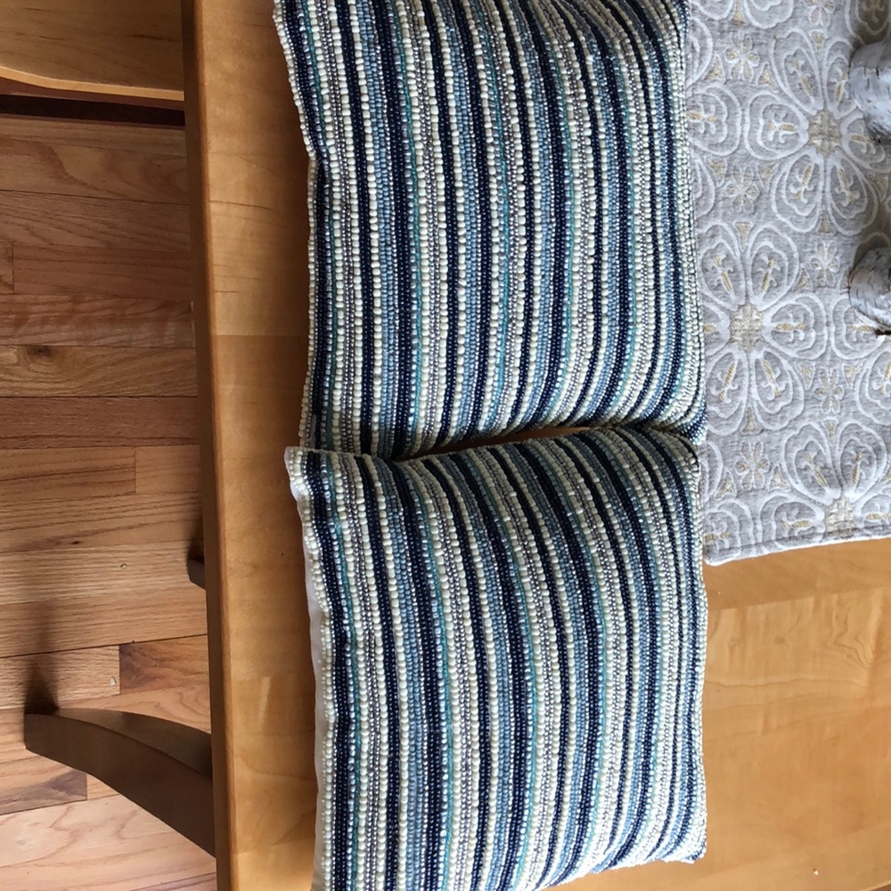 Two Pier 1 square multi color beaded pillows
